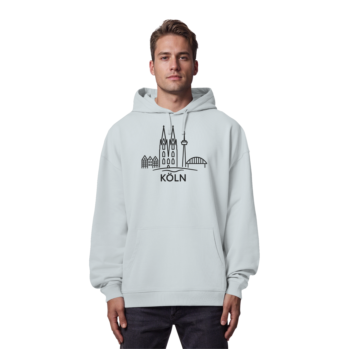 Köln Skyline (großer Druck auf der Brust) - Organic Oversize Hoodie