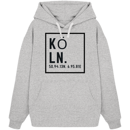 Köln Koordinaten (großer Druck auf der Brust) - Organic Oversize Hoodie