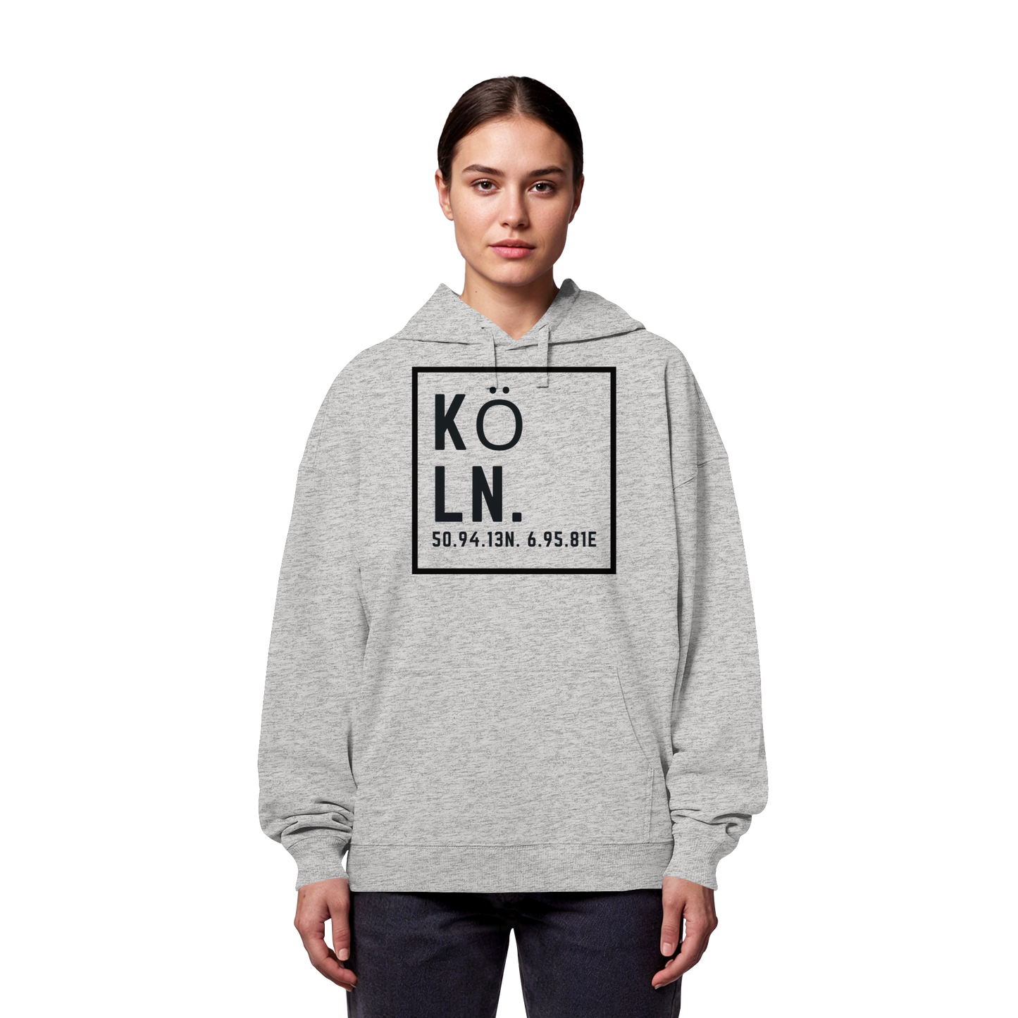 Köln Koordinaten (großer Druck auf der Brust) - Organic Oversize Hoodie