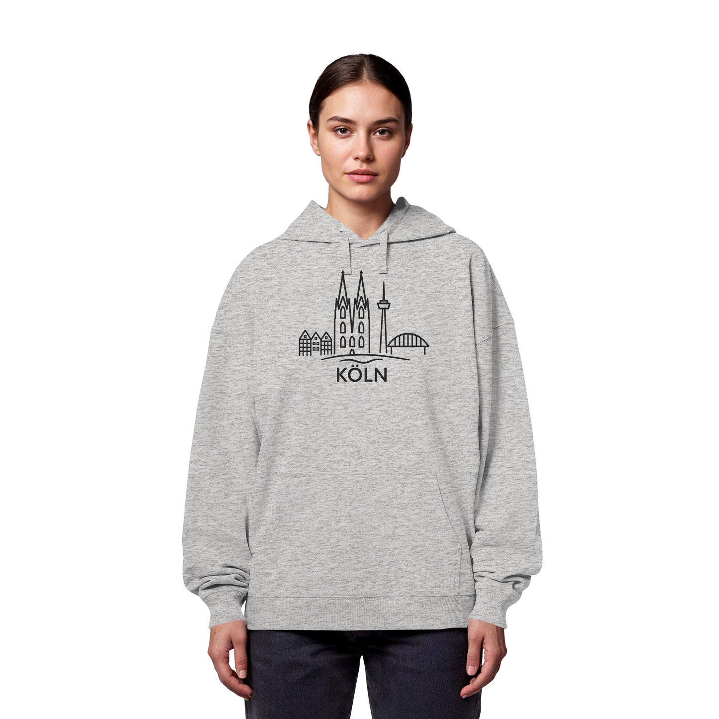 Köln Skyline (großer Druck auf der Brust) - Organic Oversize Hoodie