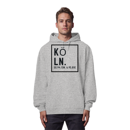 Köln Koordinaten (großer Druck auf der Brust) - Organic Oversize Hoodie