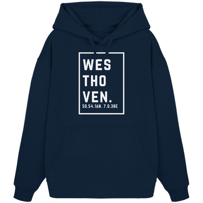 Westhoven Koordinaten (großer Druck auf der Brust) - Organic Oversize Hoodie