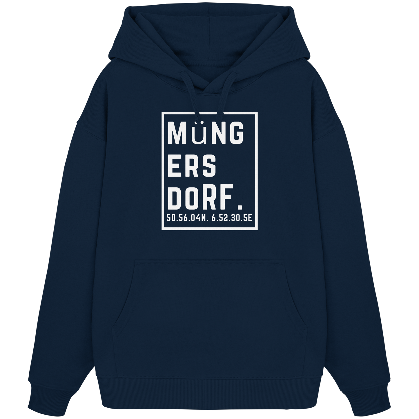 Müngersdorf Koordinaten (großer Druck auf der Brust) - Organic Oversize Hoodie