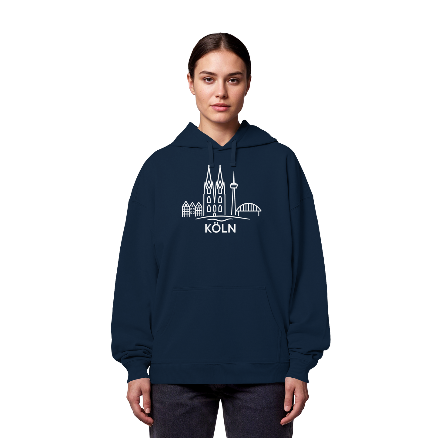 Köln Skyline (großer Druck auf der Brust) - Organic Oversize Hoodie