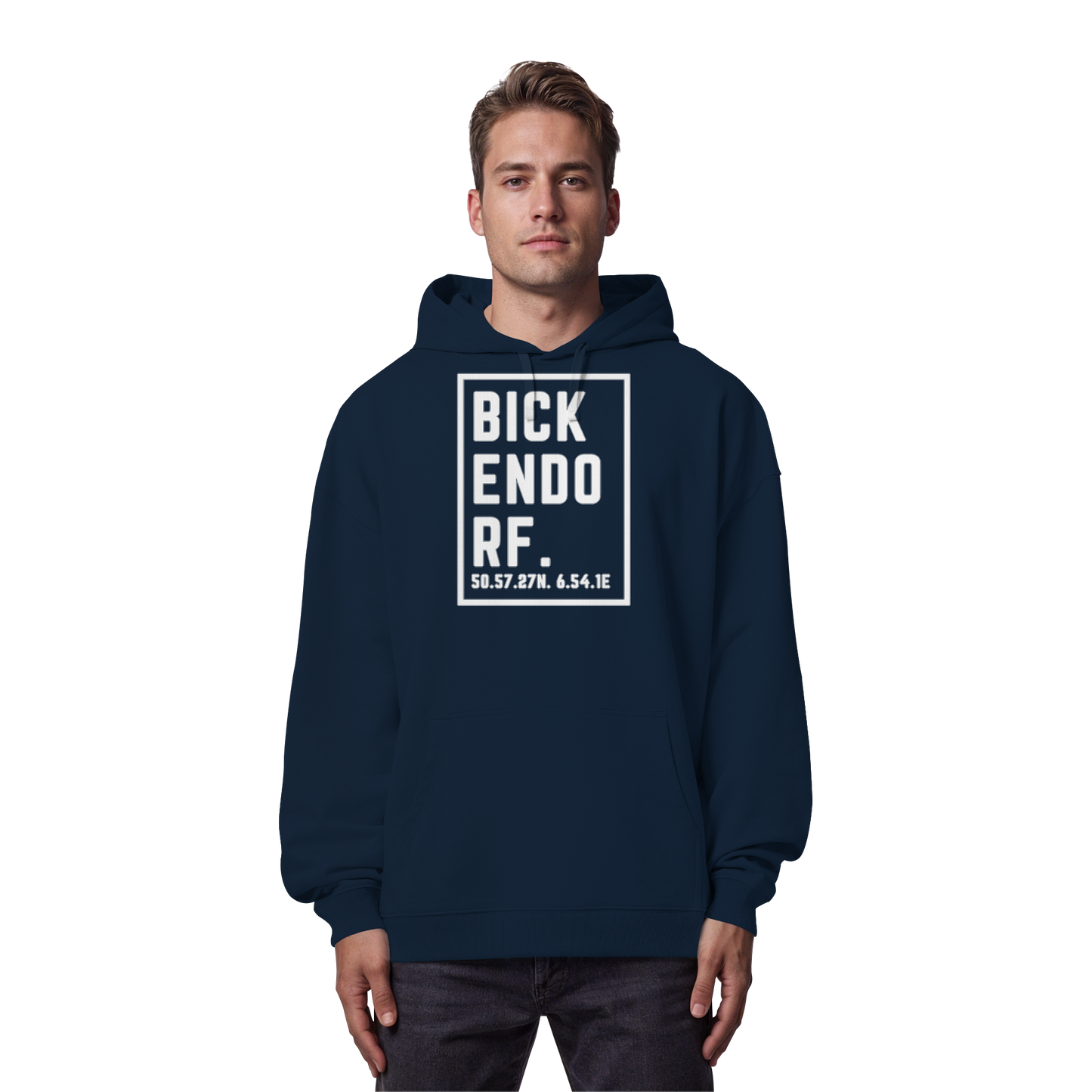 Bickendorf Koordinaten (großer Druck auf der Brust) - Organic Oversize Hoodie