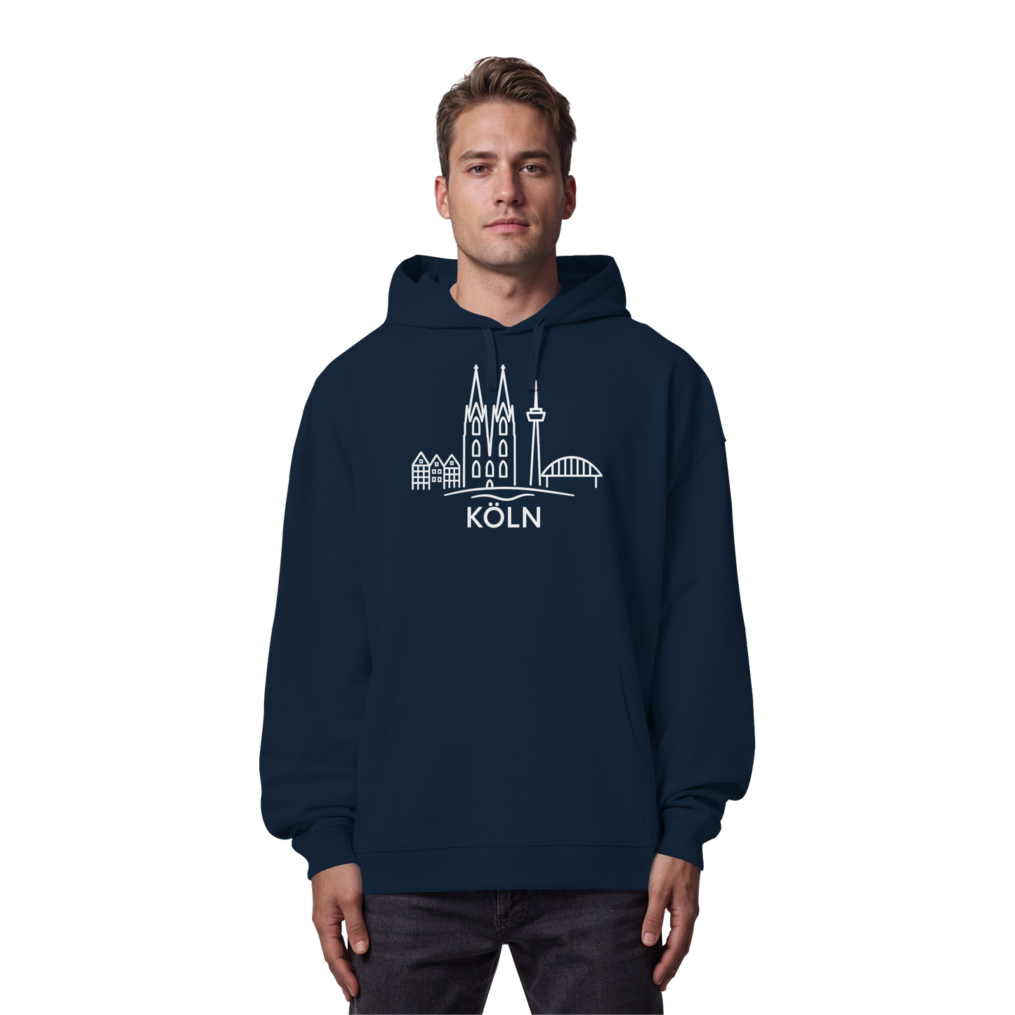 Köln Skyline (großer Druck auf der Brust) - Organic Oversize Hoodie
