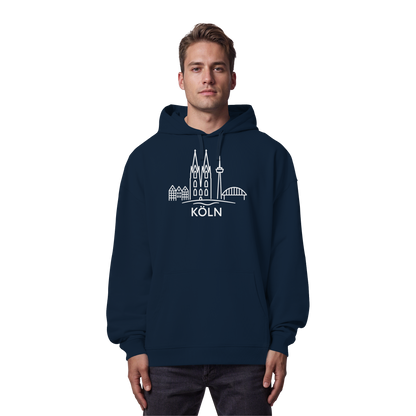 Köln Skyline (großer Druck auf der Brust) - Organic Oversize Hoodie