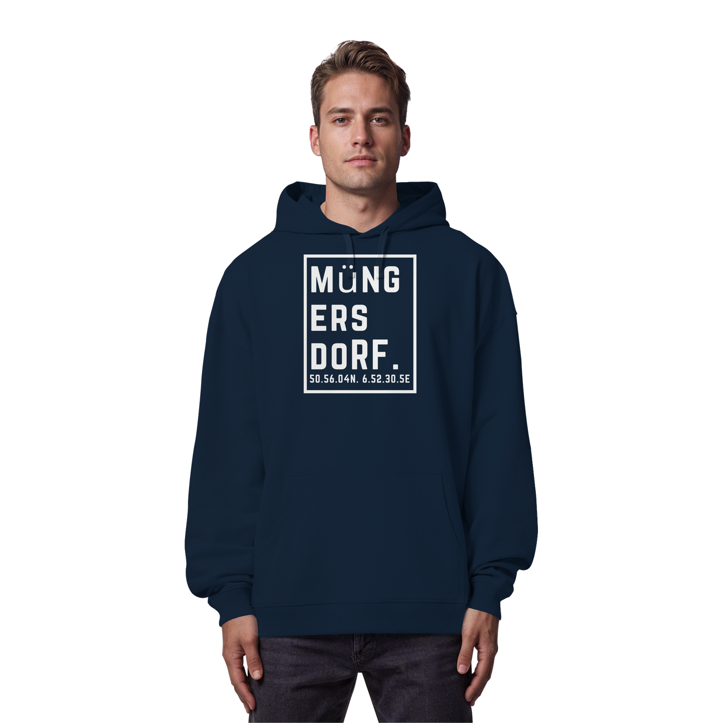 Müngersdorf Koordinaten (großer Druck auf der Brust) - Organic Oversize Hoodie