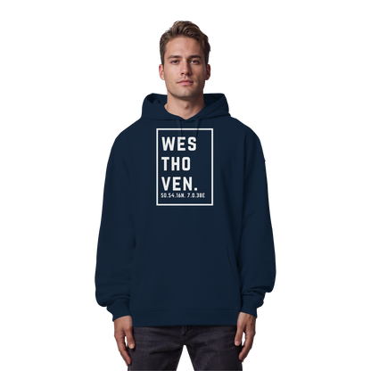 Westhoven Koordinaten (großer Druck auf der Brust) - Organic Oversize Hoodie