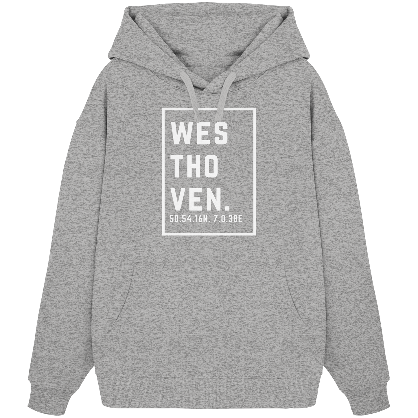 Westhoven Koordinaten (großer Druck auf der Brust) - Organic Oversize Hoodie