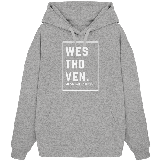 Westhoven Koordinaten (großer Druck auf der Brust) - Organic Oversize Hoodie