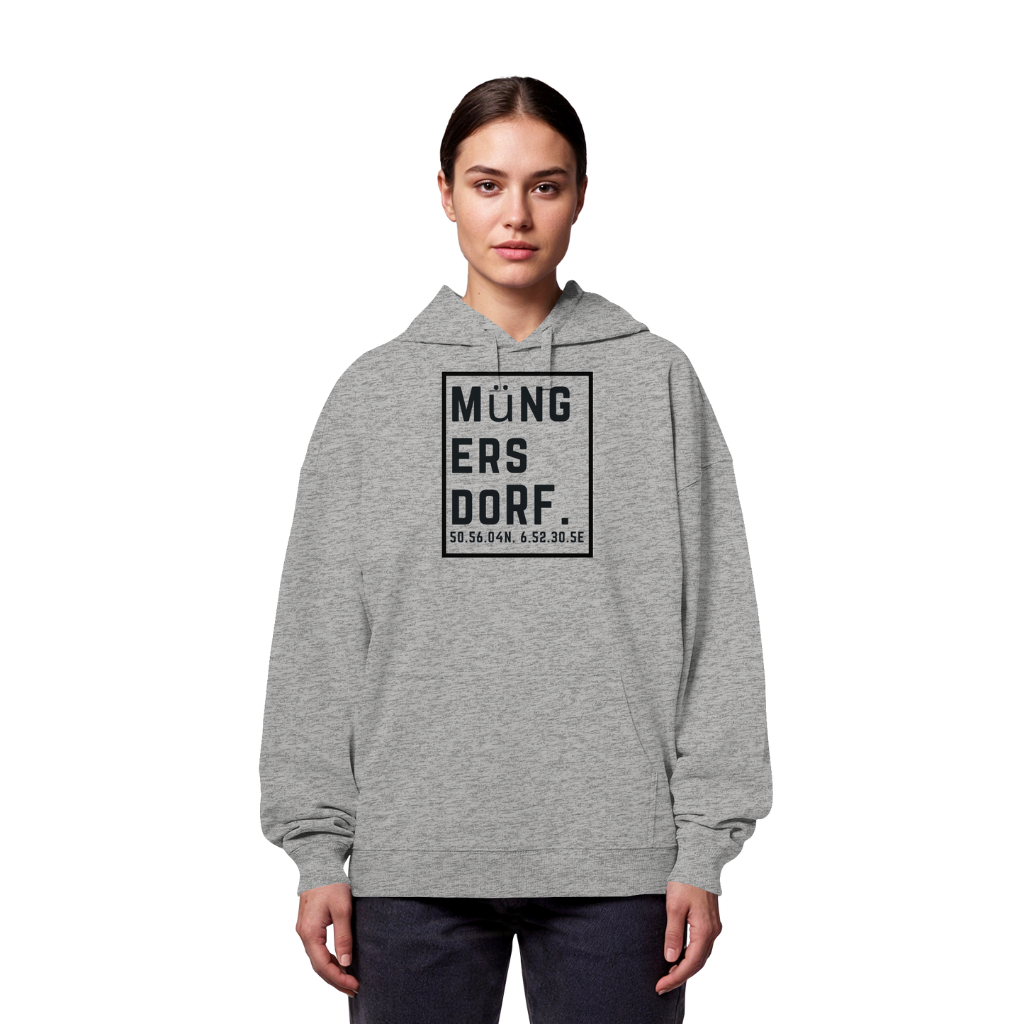 Müngersdorf Koordinaten (großer Druck auf der Brust) - Organic Oversize Hoodie