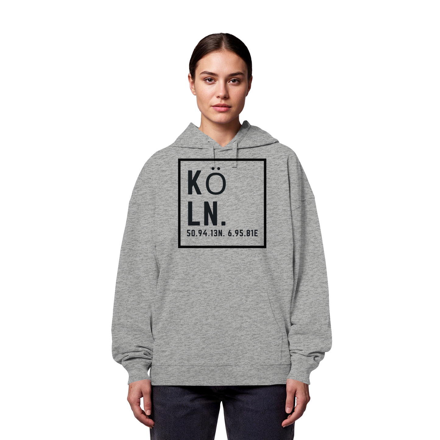 Köln Koordinaten (großer Druck auf der Brust) - Organic Oversize Hoodie