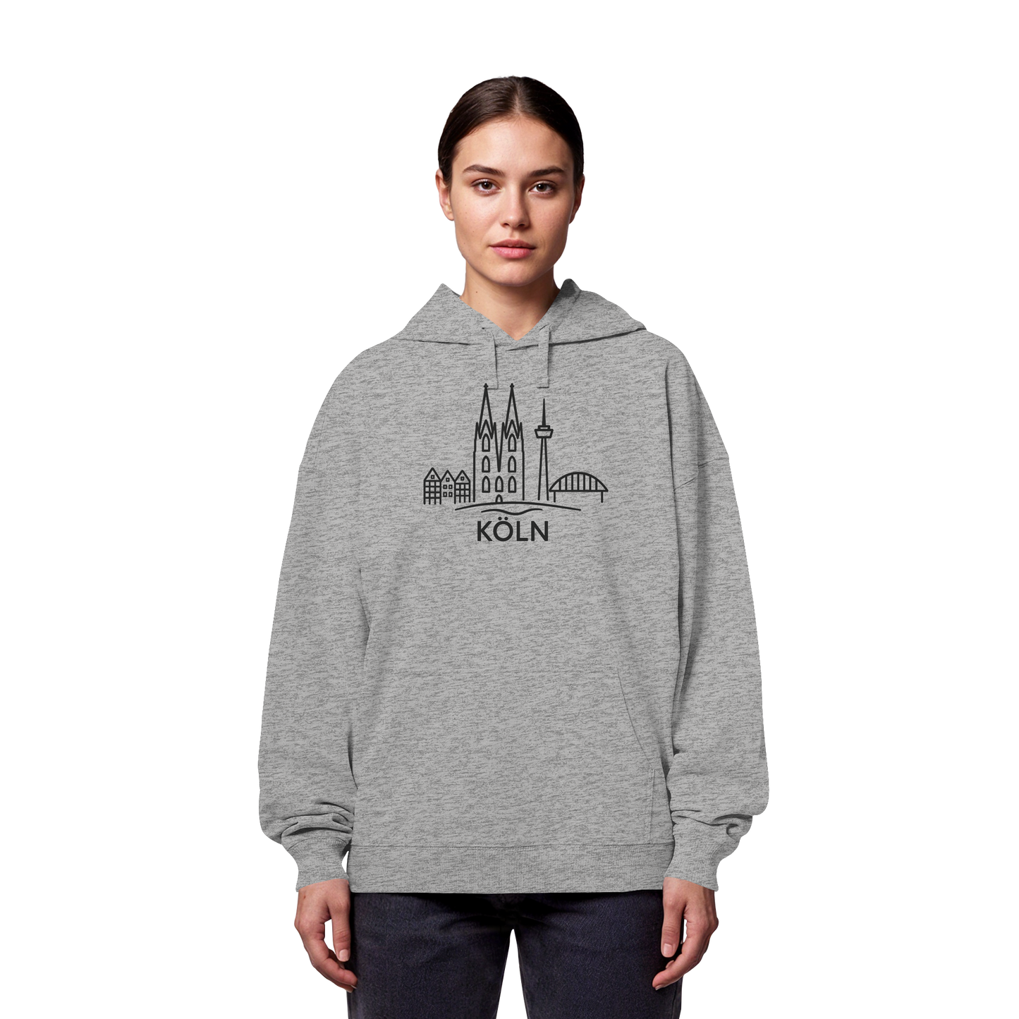 Köln Skyline (großer Druck auf der Brust) - Organic Oversize Hoodie