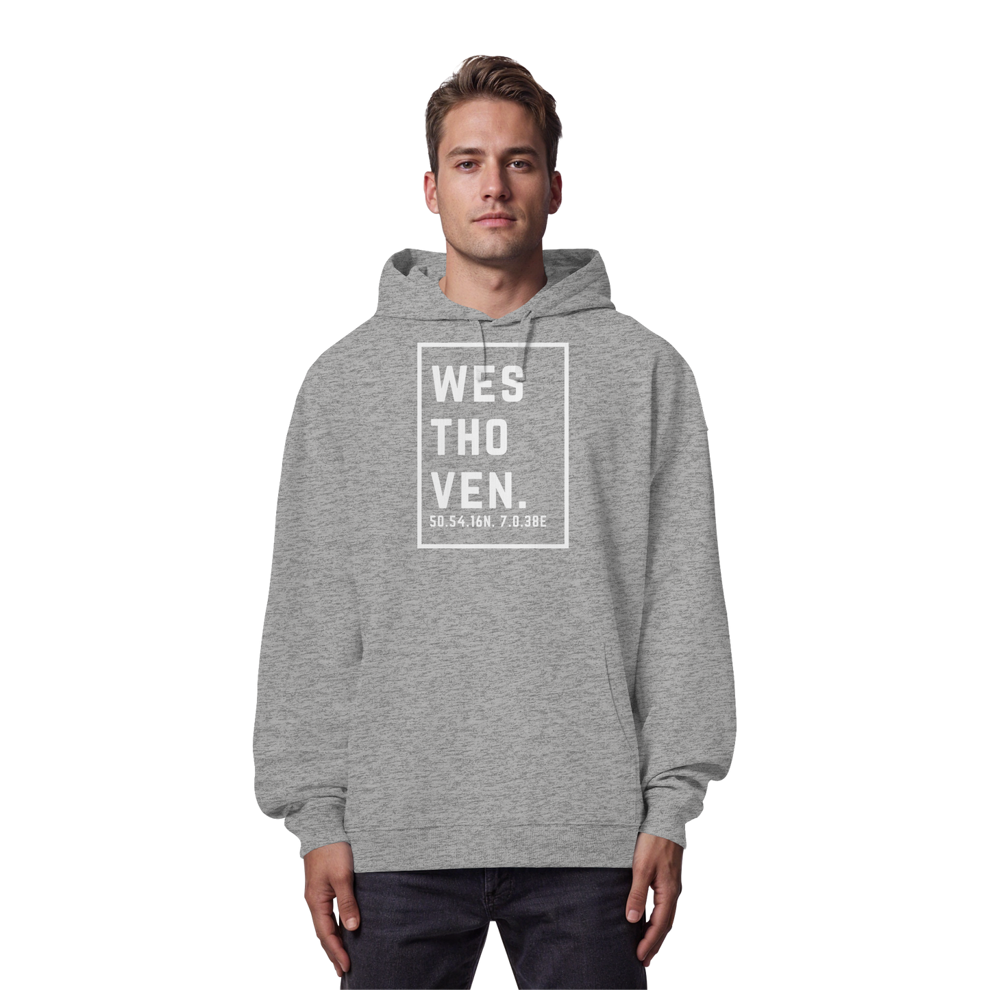 Westhoven Koordinaten (großer Druck auf der Brust) - Organic Oversize Hoodie