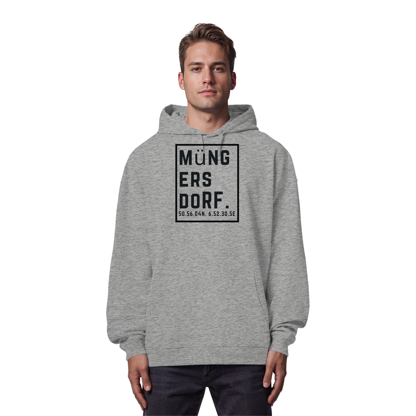 Müngersdorf Koordinaten (großer Druck auf der Brust) - Organic Oversize Hoodie