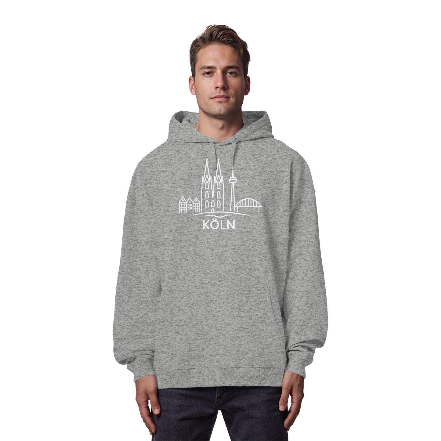 Köln Skyline (großer Druck auf der Brust) - Organic Oversize Hoodie