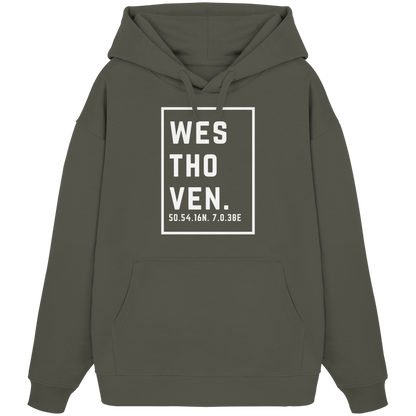 Westhoven Koordinaten (großer Druck auf der Brust) - Organic Oversize Hoodie