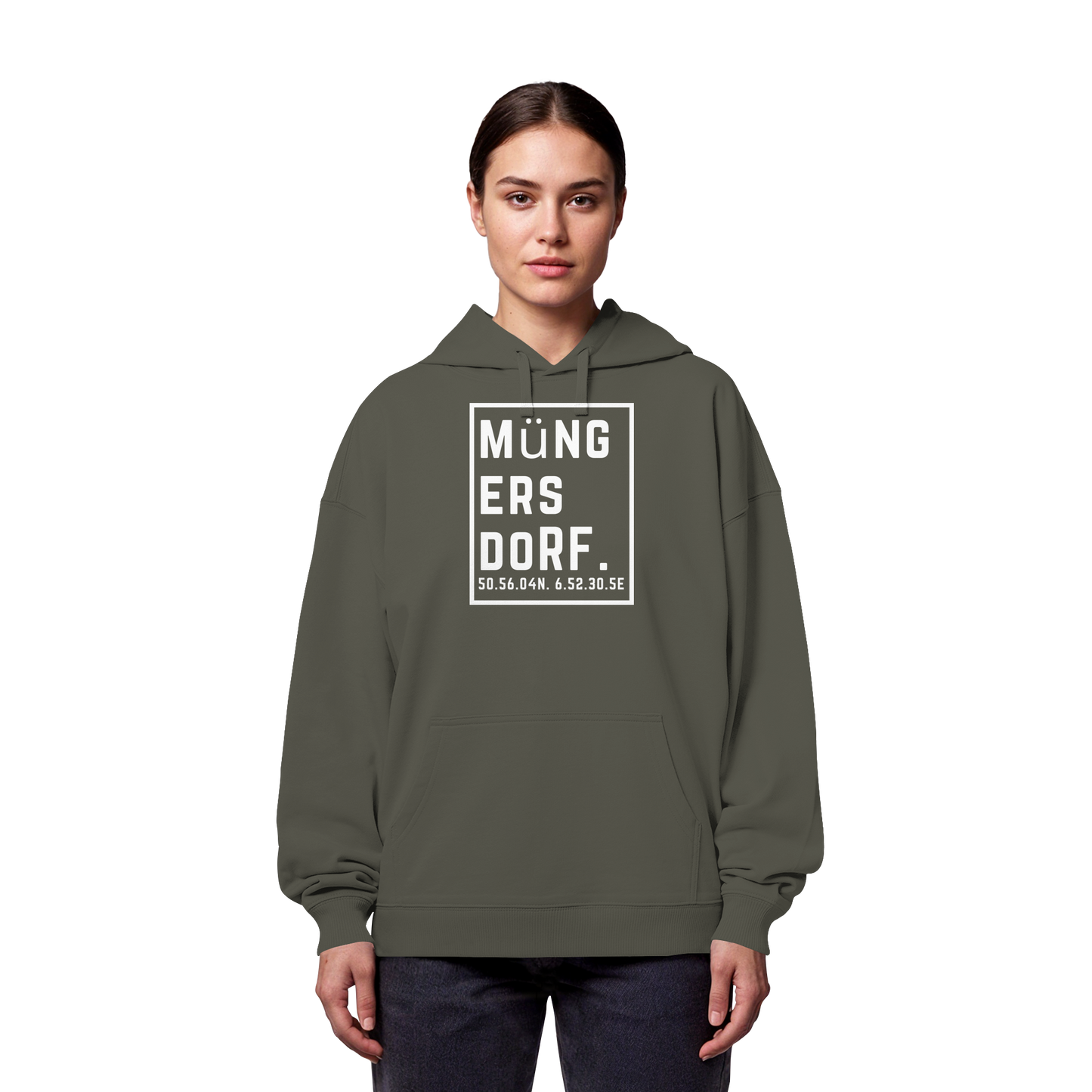 Müngersdorf Koordinaten (großer Druck auf der Brust) - Organic Oversize Hoodie
