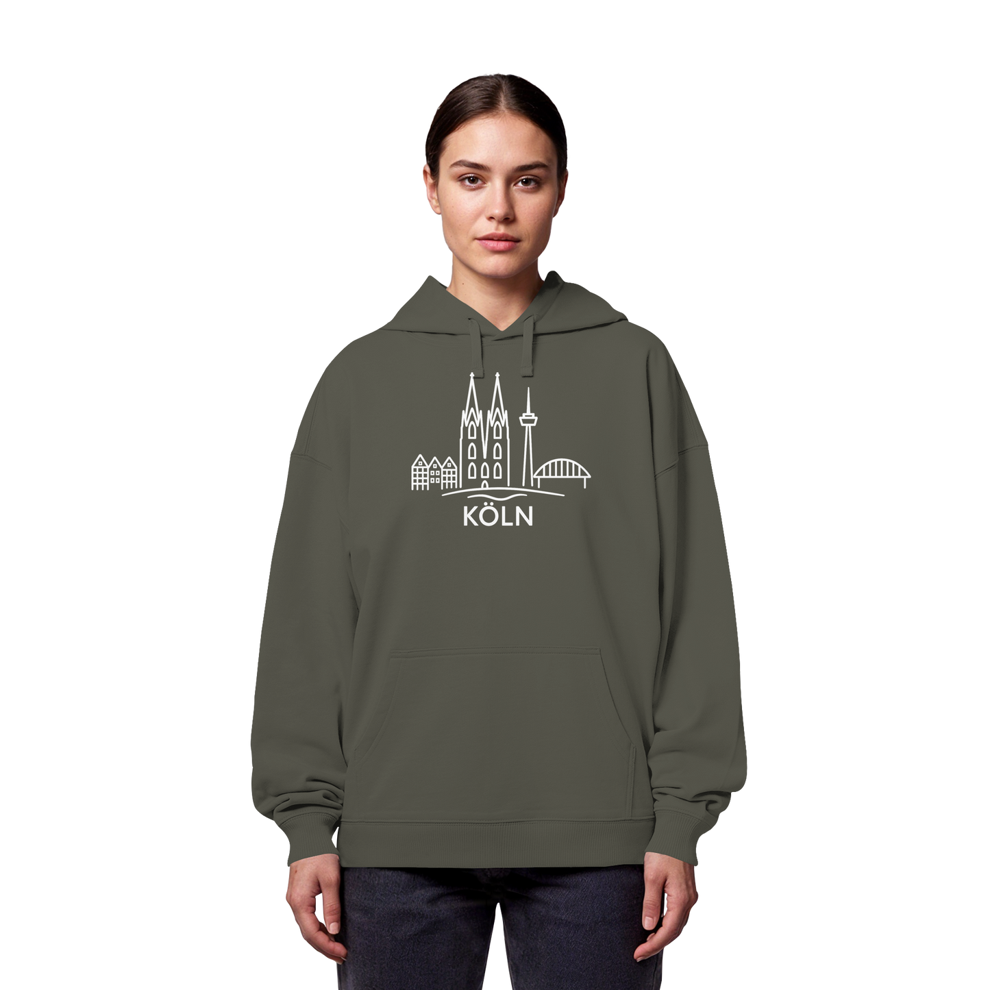 Köln Skyline (großer Druck auf der Brust) - Organic Oversize Hoodie
