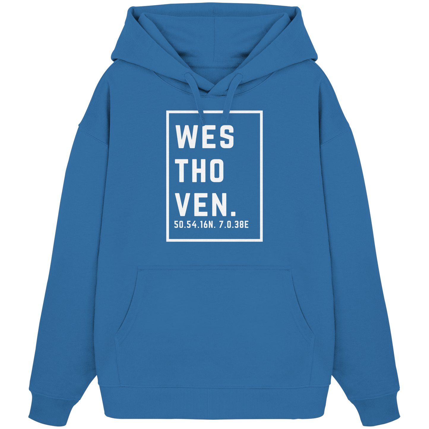 Westhoven Koordinaten (großer Druck auf der Brust) - Organic Oversize Hoodie