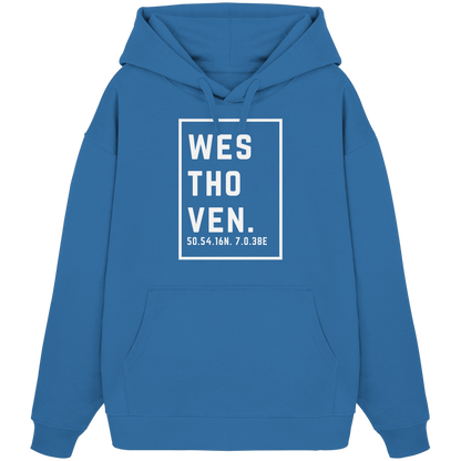 Westhoven Koordinaten (großer Druck auf der Brust) - Organic Oversize Hoodie
