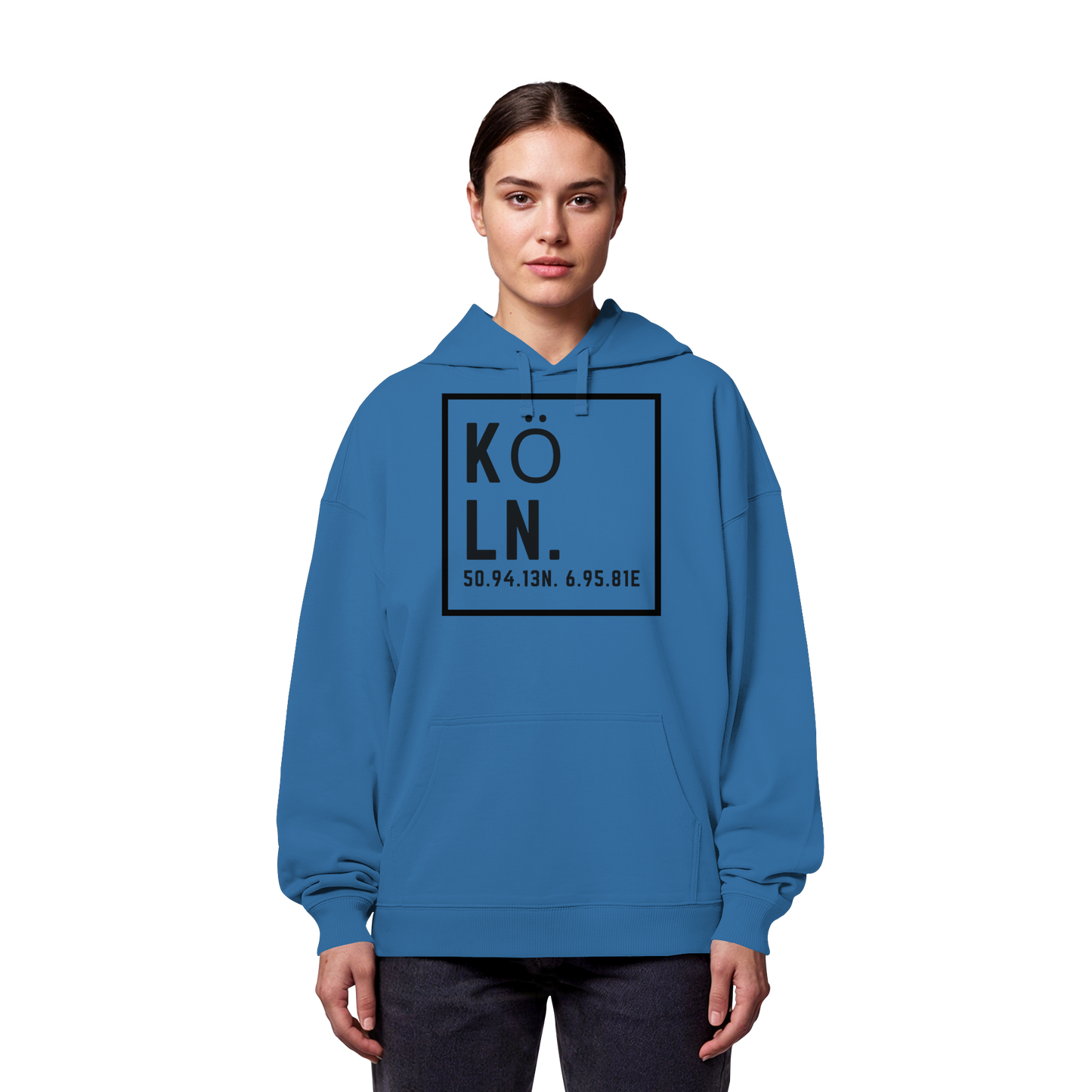 Köln Koordinaten (großer Druck auf der Brust) - Organic Oversize Hoodie