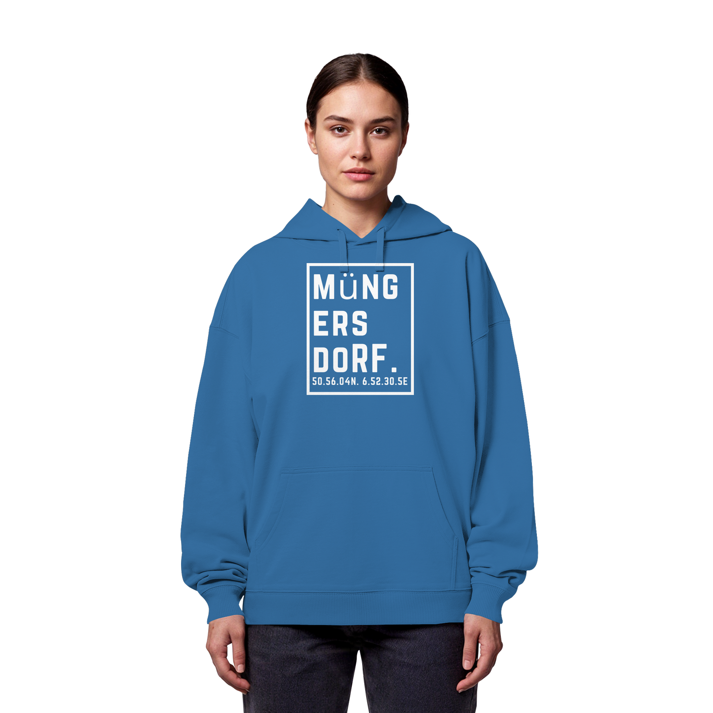 Müngersdorf Koordinaten (großer Druck auf der Brust) - Organic Oversize Hoodie