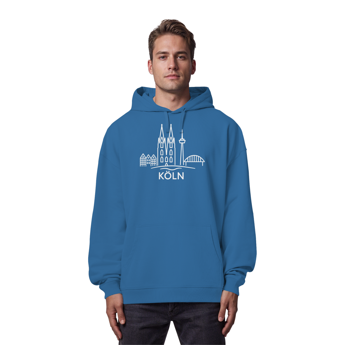 Köln Skyline (großer Druck auf der Brust) - Organic Oversize Hoodie
