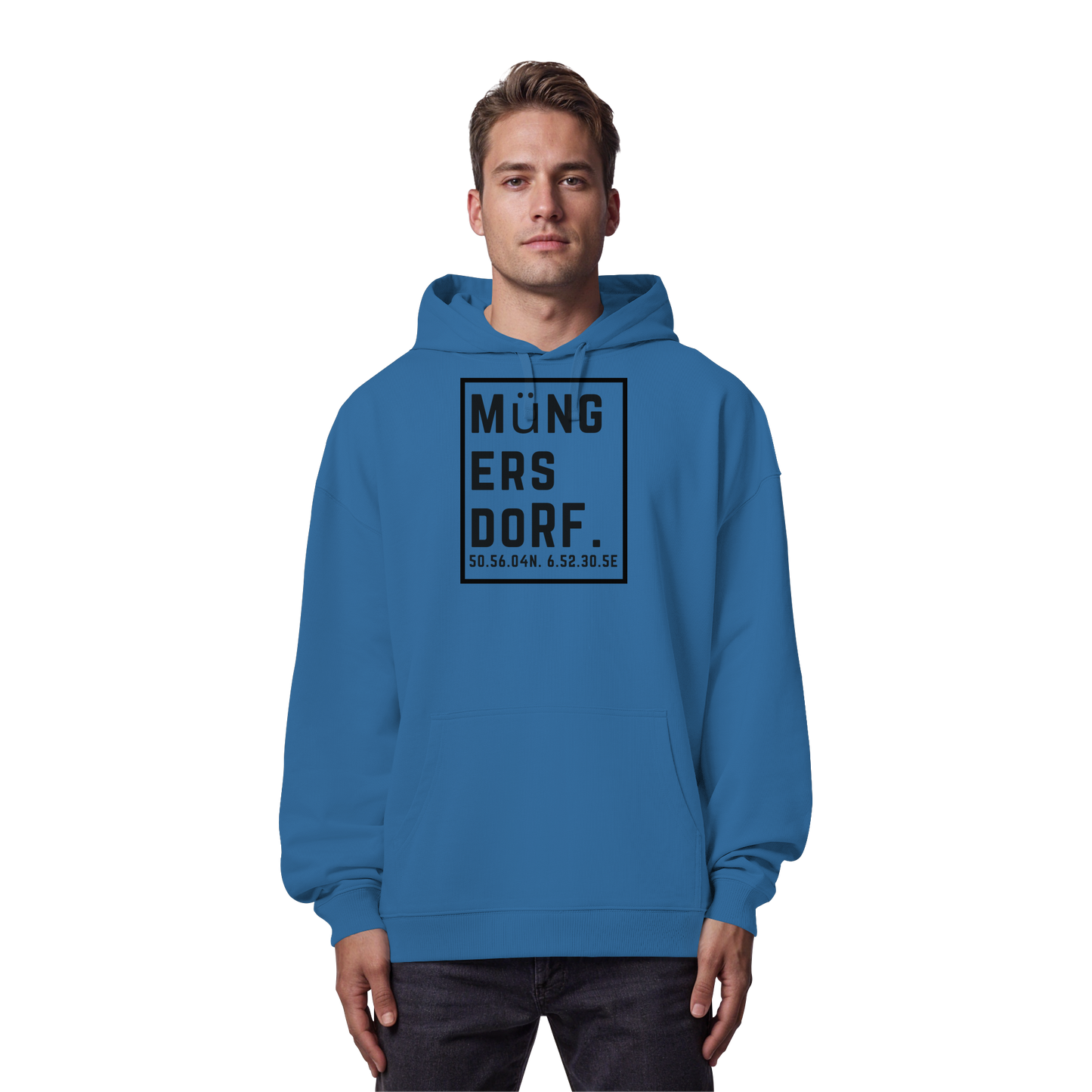 Müngersdorf Koordinaten (großer Druck auf der Brust) - Organic Oversize Hoodie