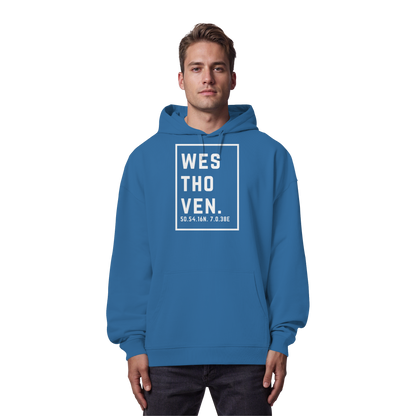 Westhoven Koordinaten (großer Druck auf der Brust) - Organic Oversize Hoodie