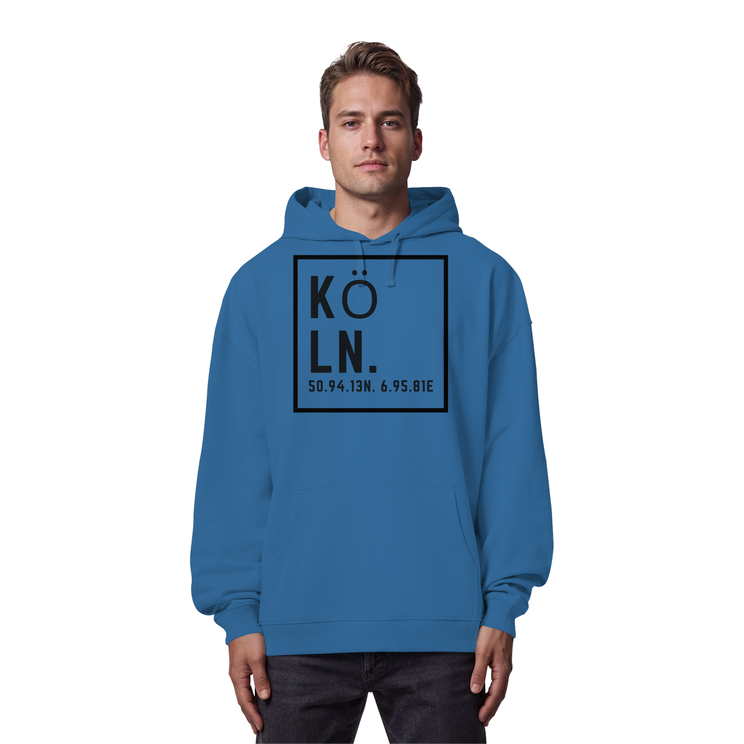 Köln Koordinaten (großer Druck auf der Brust) - Organic Oversize Hoodie