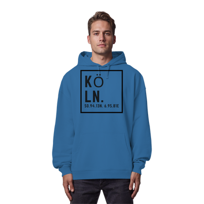 Köln Koordinaten (großer Druck auf der Brust) - Organic Oversize Hoodie