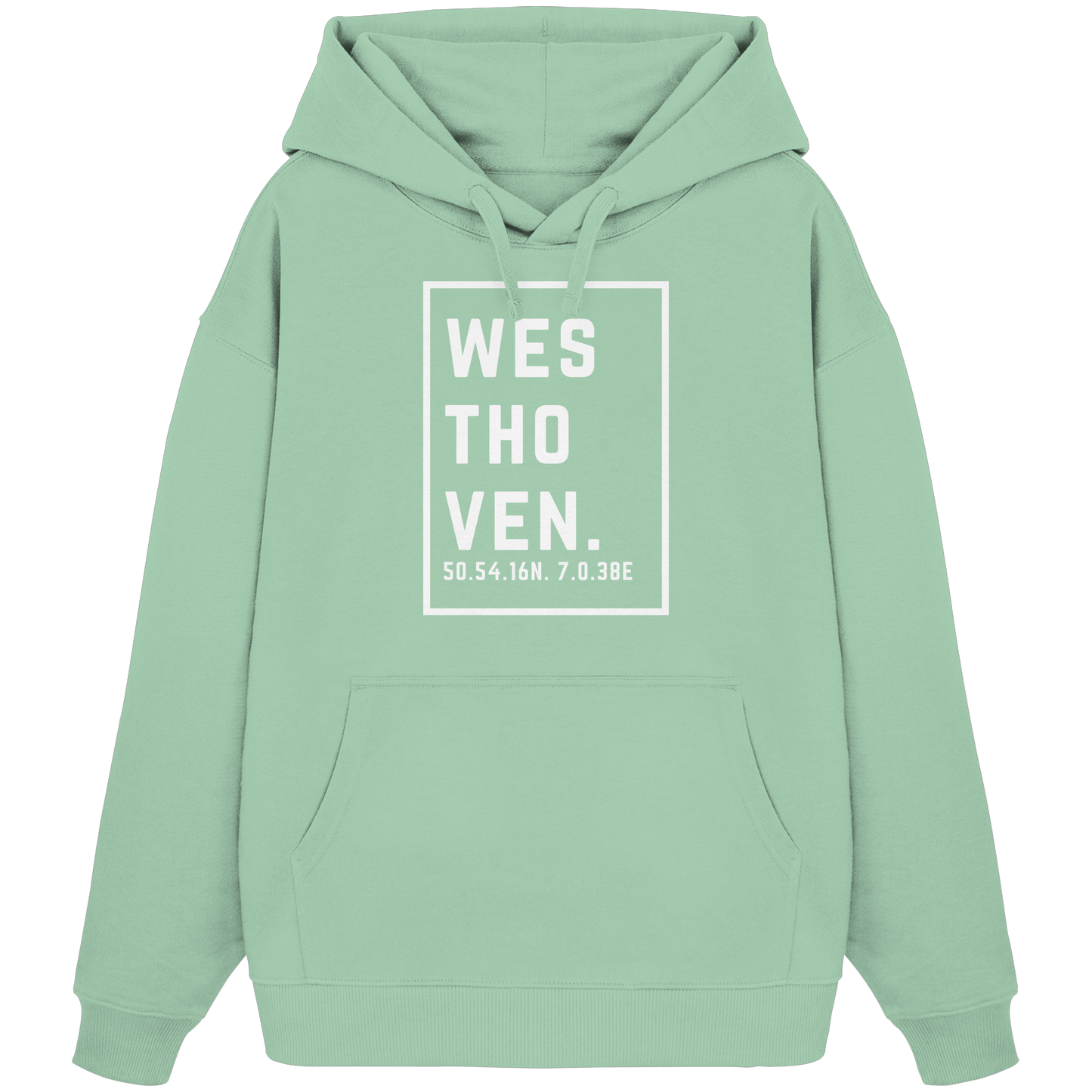 Westhoven Koordinaten (großer Druck auf der Brust) - Organic Oversize Hoodie