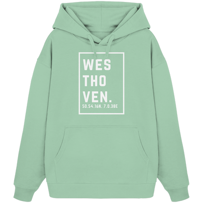 Westhoven Koordinaten (großer Druck auf der Brust) - Organic Oversize Hoodie