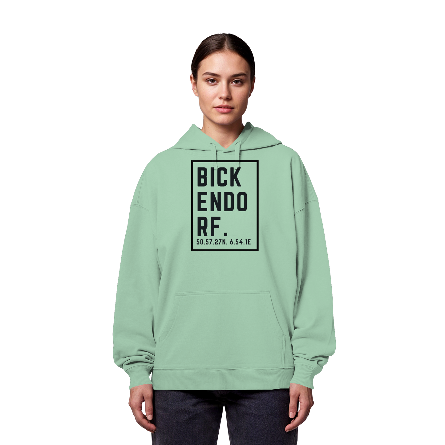 Bickendorf Koordinaten (großer Druck auf der Brust) - Organic Oversize Hoodie
