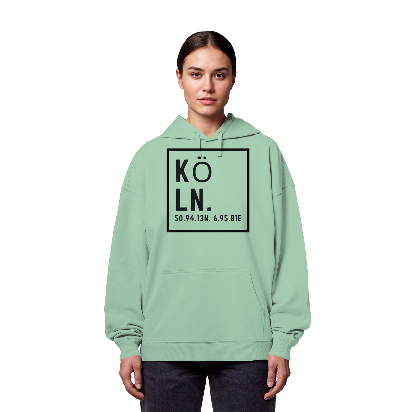 Köln Koordinaten (großer Druck auf der Brust) - Organic Oversize Hoodie