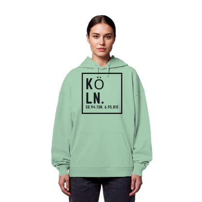 Köln Koordinaten (großer Druck auf der Brust) - Organic Oversize Hoodie