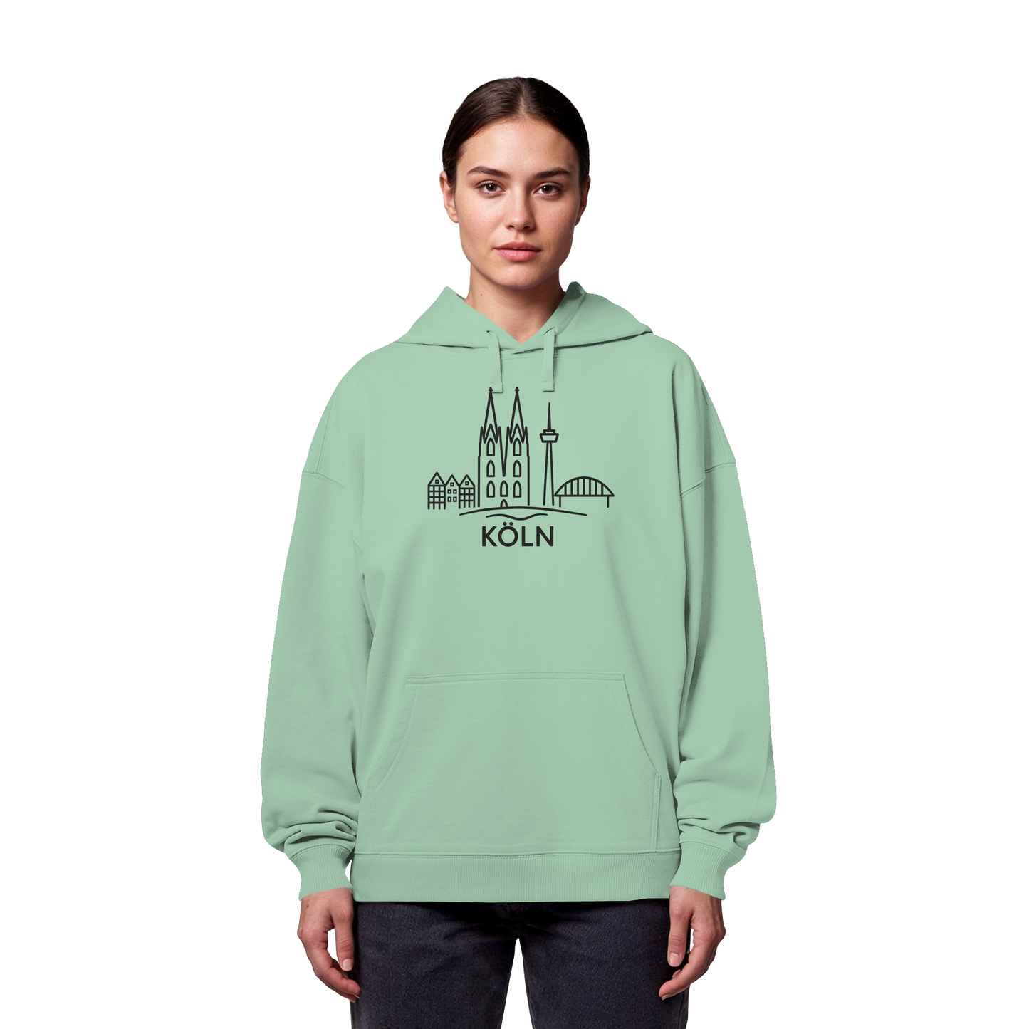 Köln Skyline (großer Druck auf der Brust) - Organic Oversize Hoodie