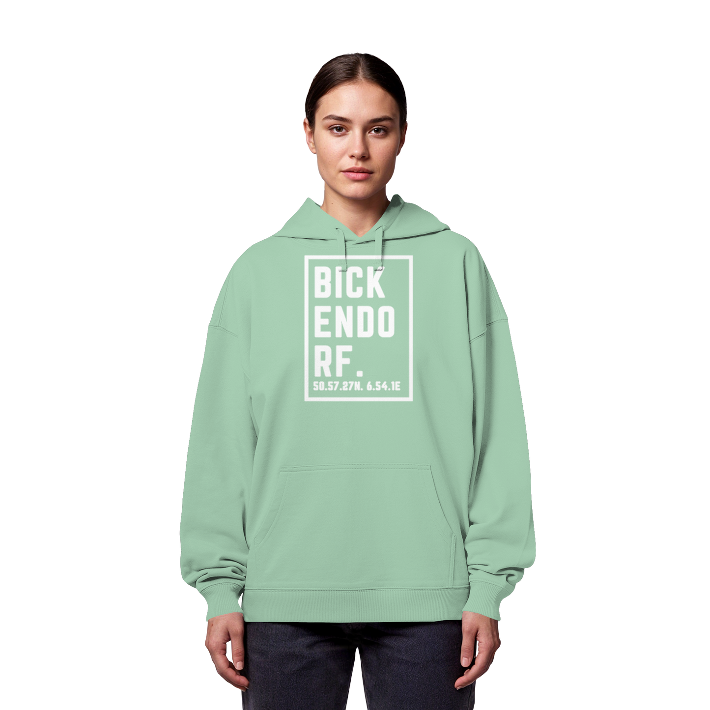 Bickendorf Koordinaten (großer Druck auf der Brust) - Organic Oversize Hoodie