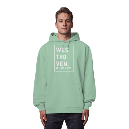 Westhoven Koordinaten (großer Druck auf der Brust) - Organic Oversize Hoodie