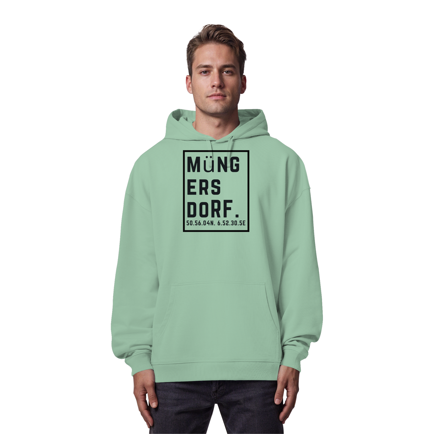 Müngersdorf Koordinaten (großer Druck auf der Brust) - Organic Oversize Hoodie
