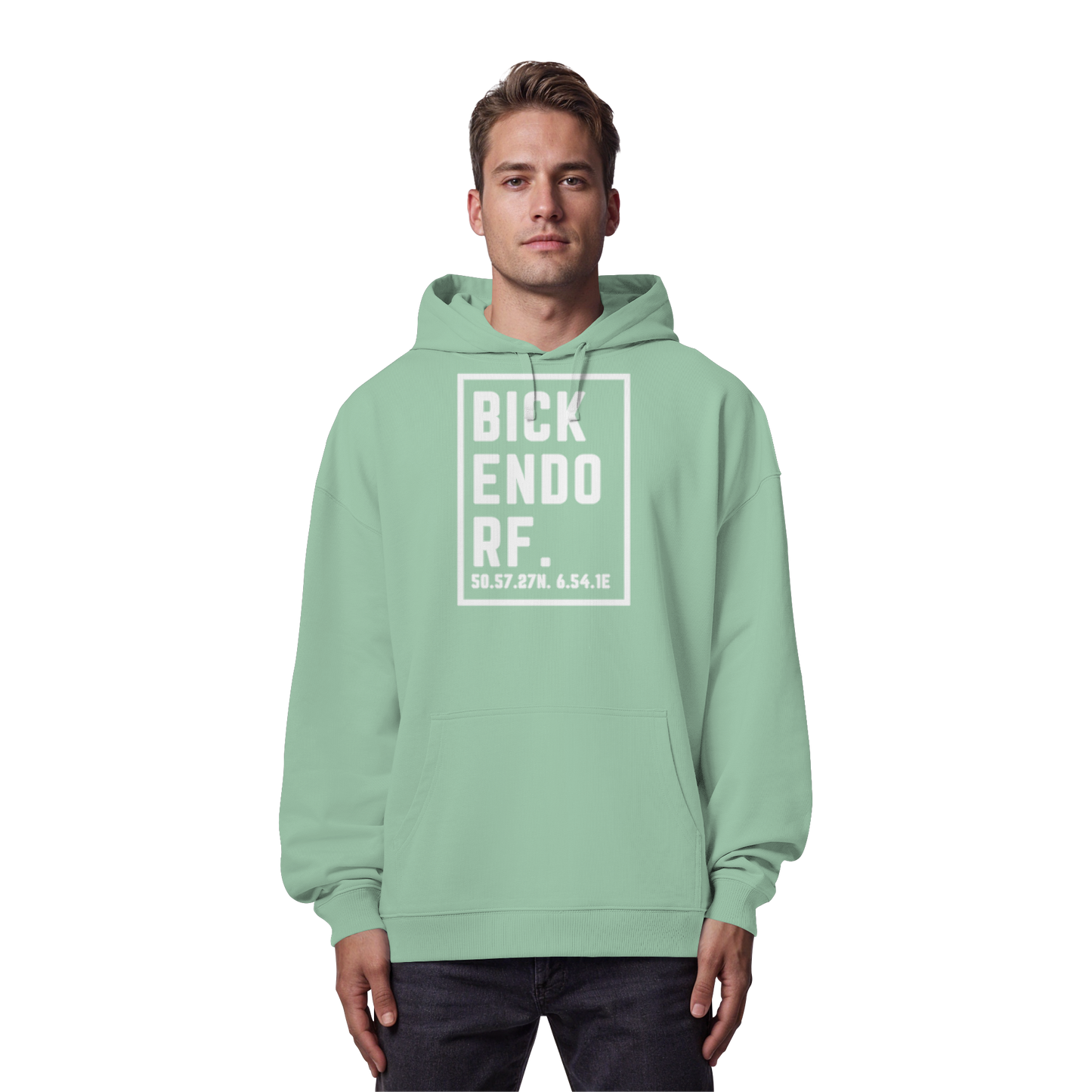 Bickendorf Koordinaten (großer Druck auf der Brust) - Organic Oversize Hoodie
