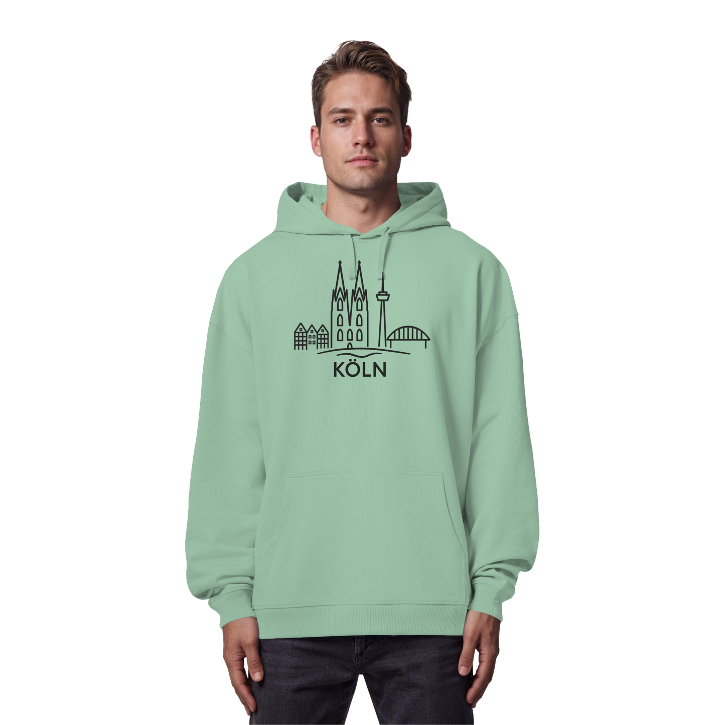 Köln Skyline (großer Druck auf der Brust) - Organic Oversize Hoodie