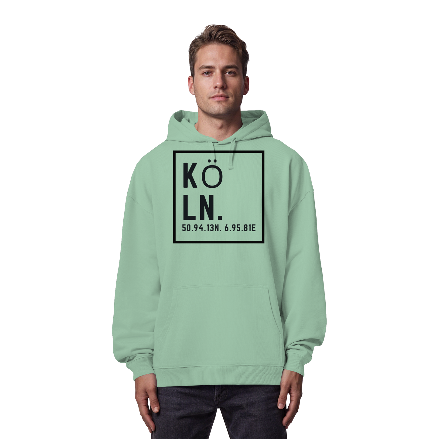 Köln Koordinaten (großer Druck auf der Brust) - Organic Oversize Hoodie