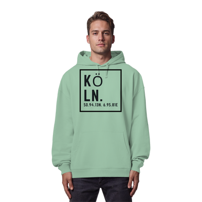 Köln Koordinaten (großer Druck auf der Brust) - Organic Oversize Hoodie