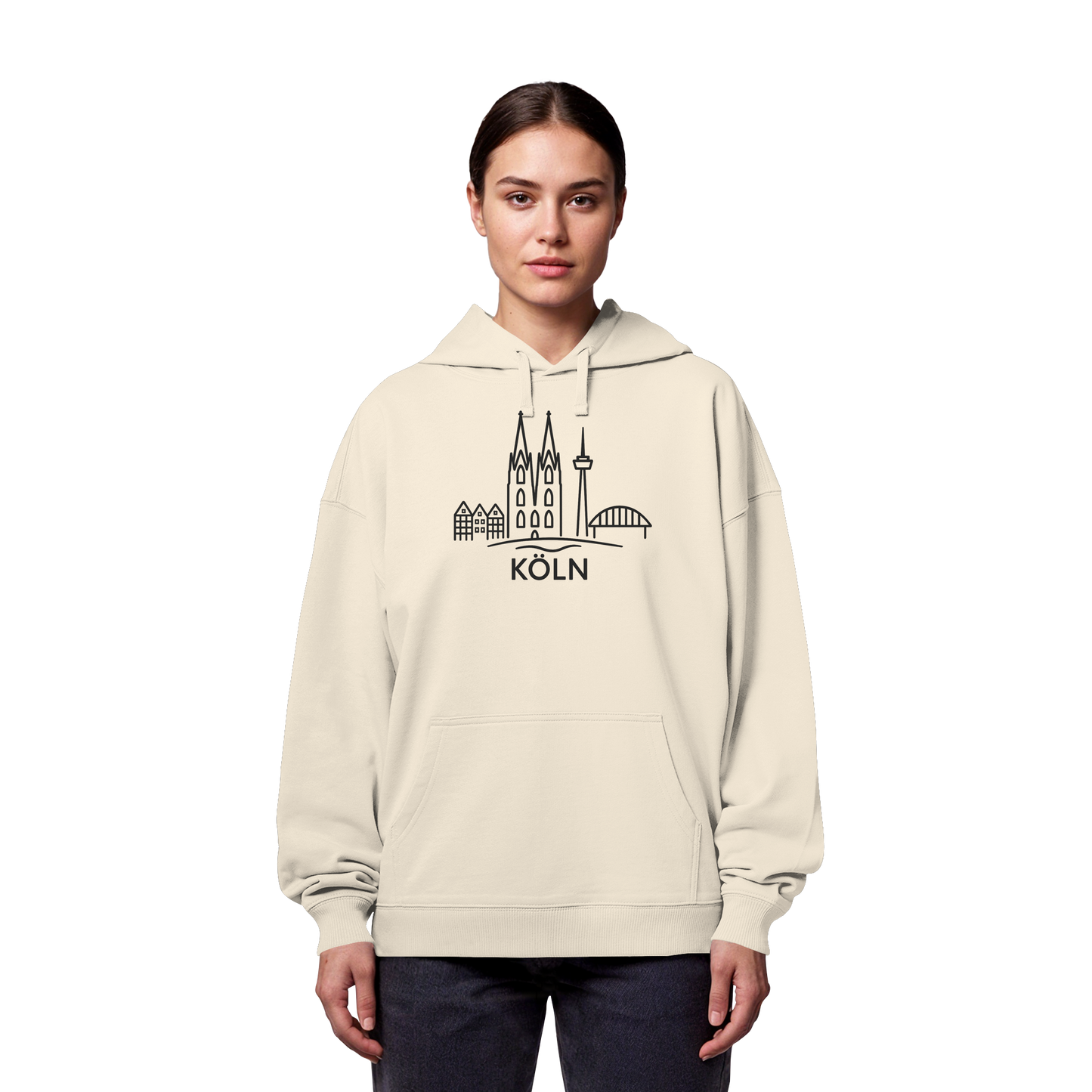 Köln Skyline (großer Druck auf der Brust) - Organic Oversize Hoodie