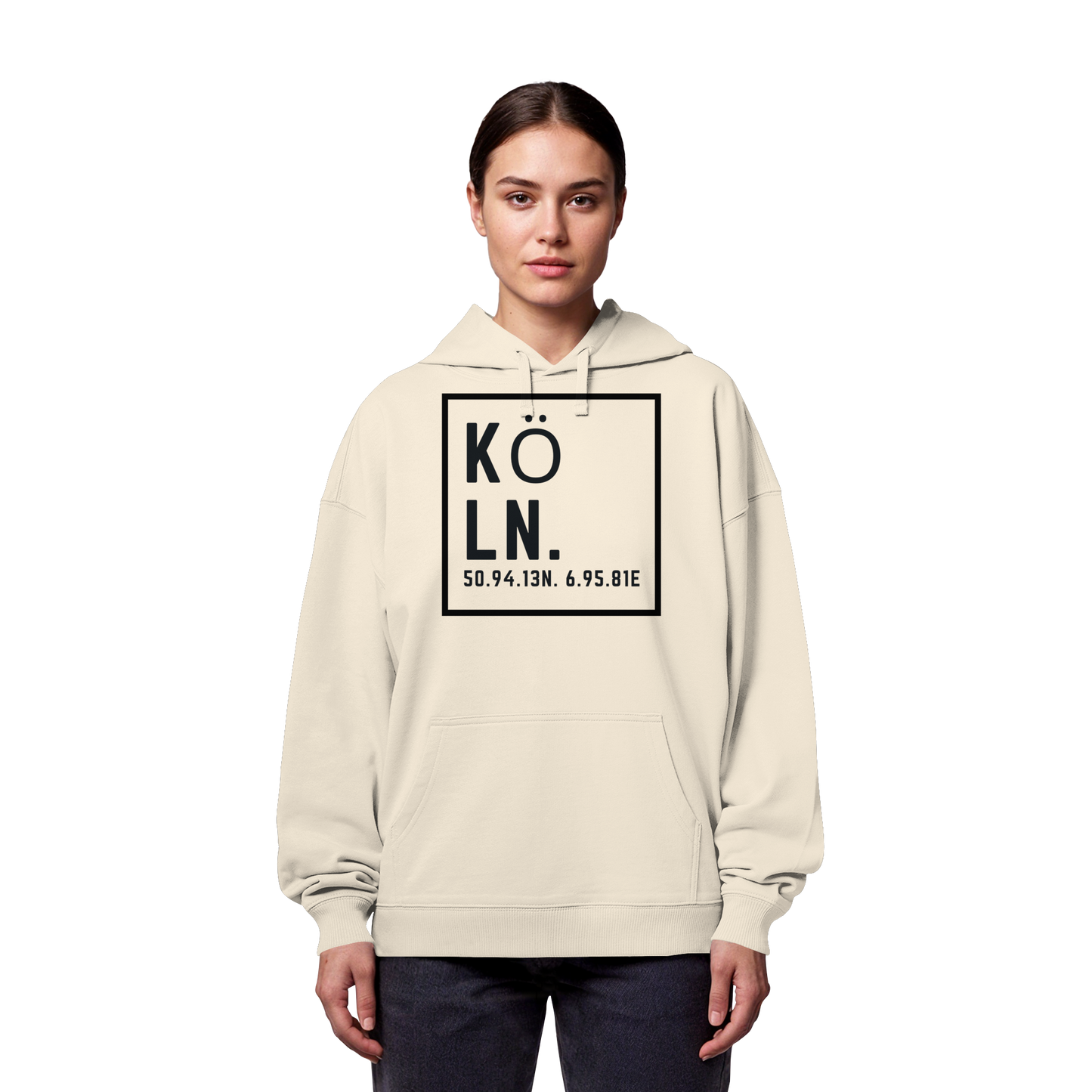 Köln Koordinaten (großer Druck auf der Brust) - Organic Oversize Hoodie