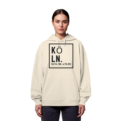 Köln Koordinaten (großer Druck auf der Brust) - Organic Oversize Hoodie