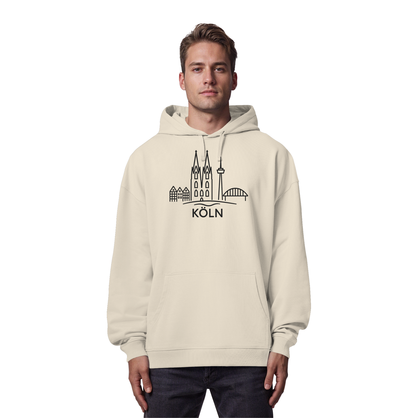 Köln Skyline (großer Druck auf der Brust) - Organic Oversize Hoodie